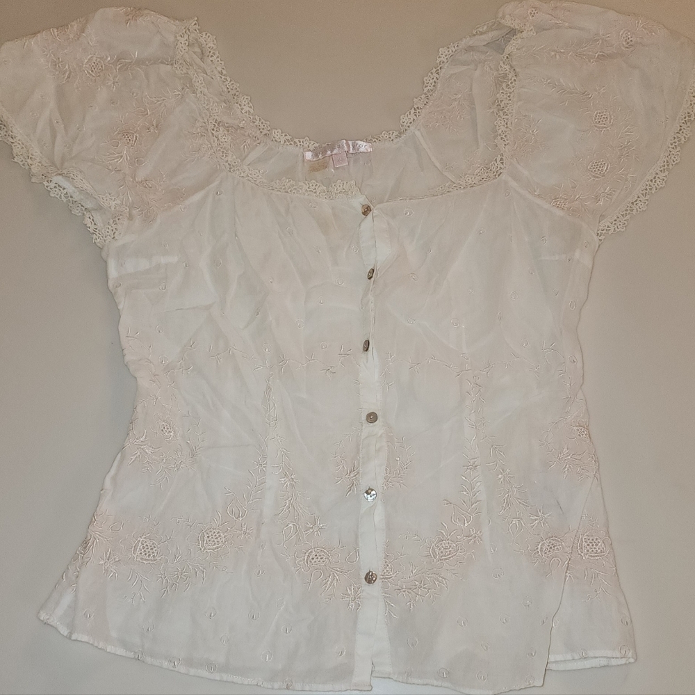 Rebecca Taylor Embroidered Button Up Top Women size S